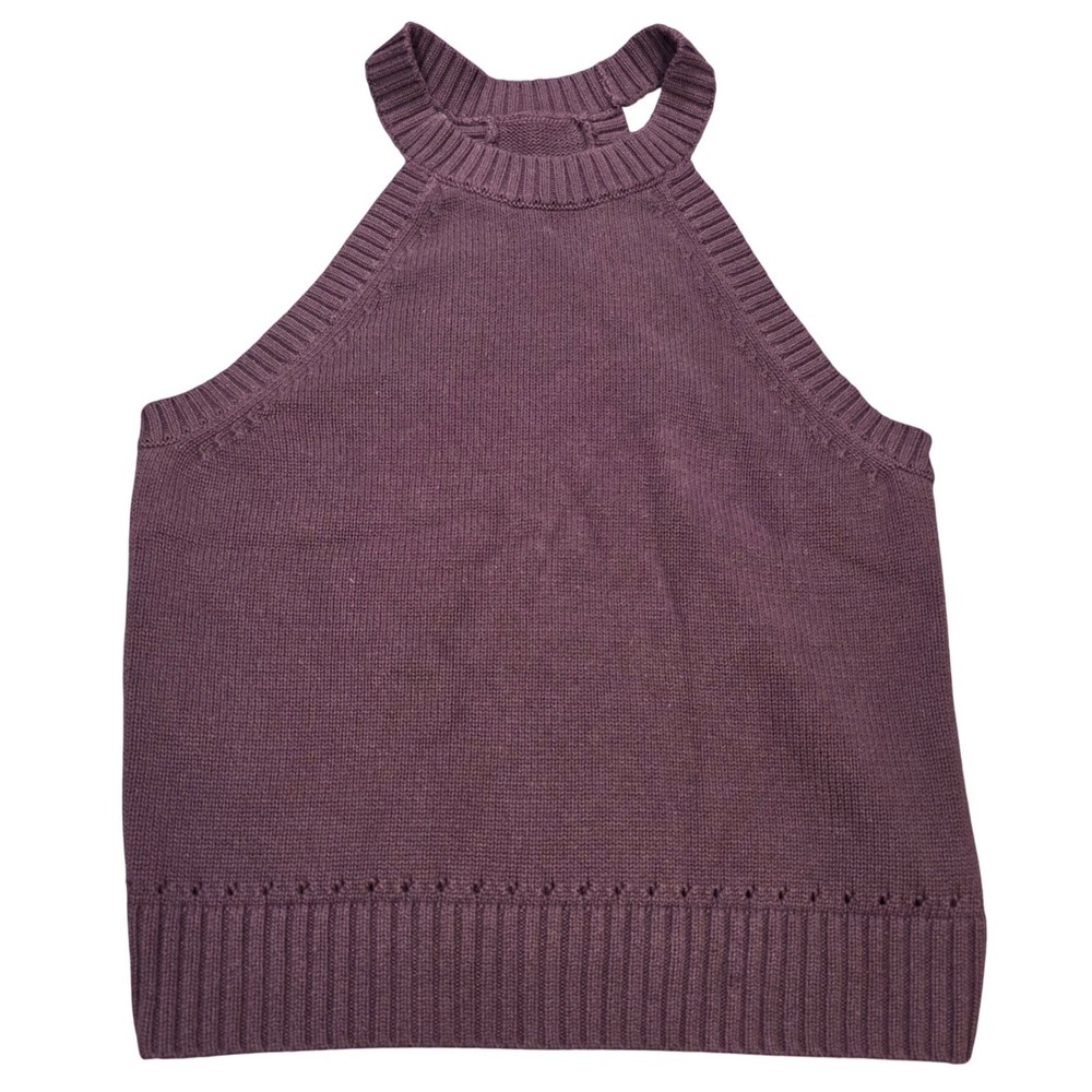 Banana Republic Halter Neck Cotton Tank Top Women's Size M Purple Knit Sweater